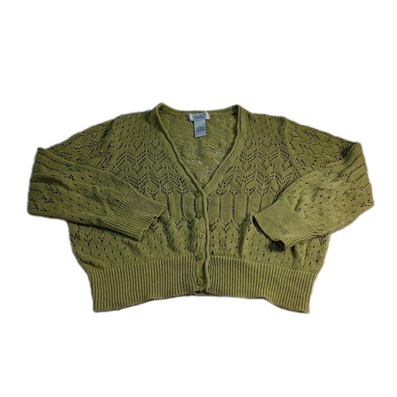 Tiara international Green Cardigan Button Crop Sweater Knit Women's Sz. L - Picture 1 of 8